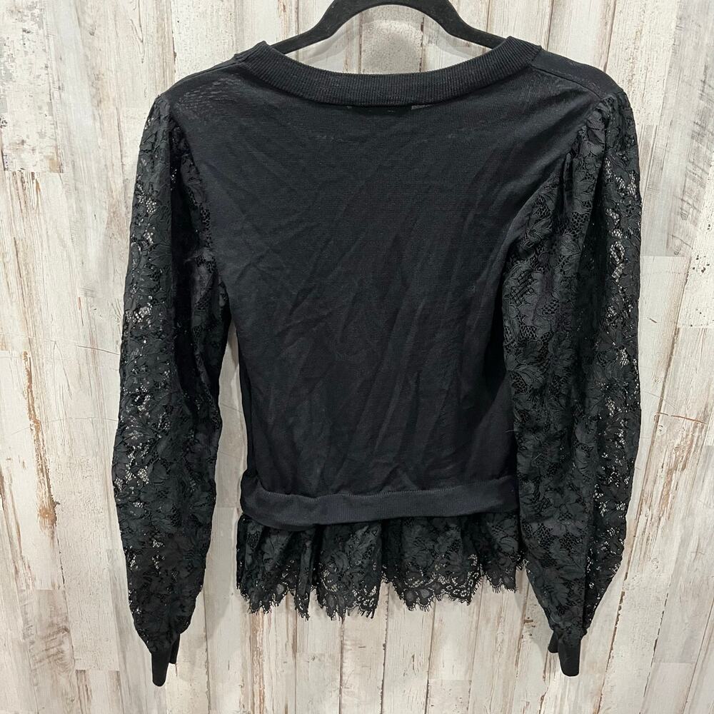 Express Black Lace Peplum Puff Sleeve‎ Top Whimysgoth Womens Size Medium - Picture 4 of 7
